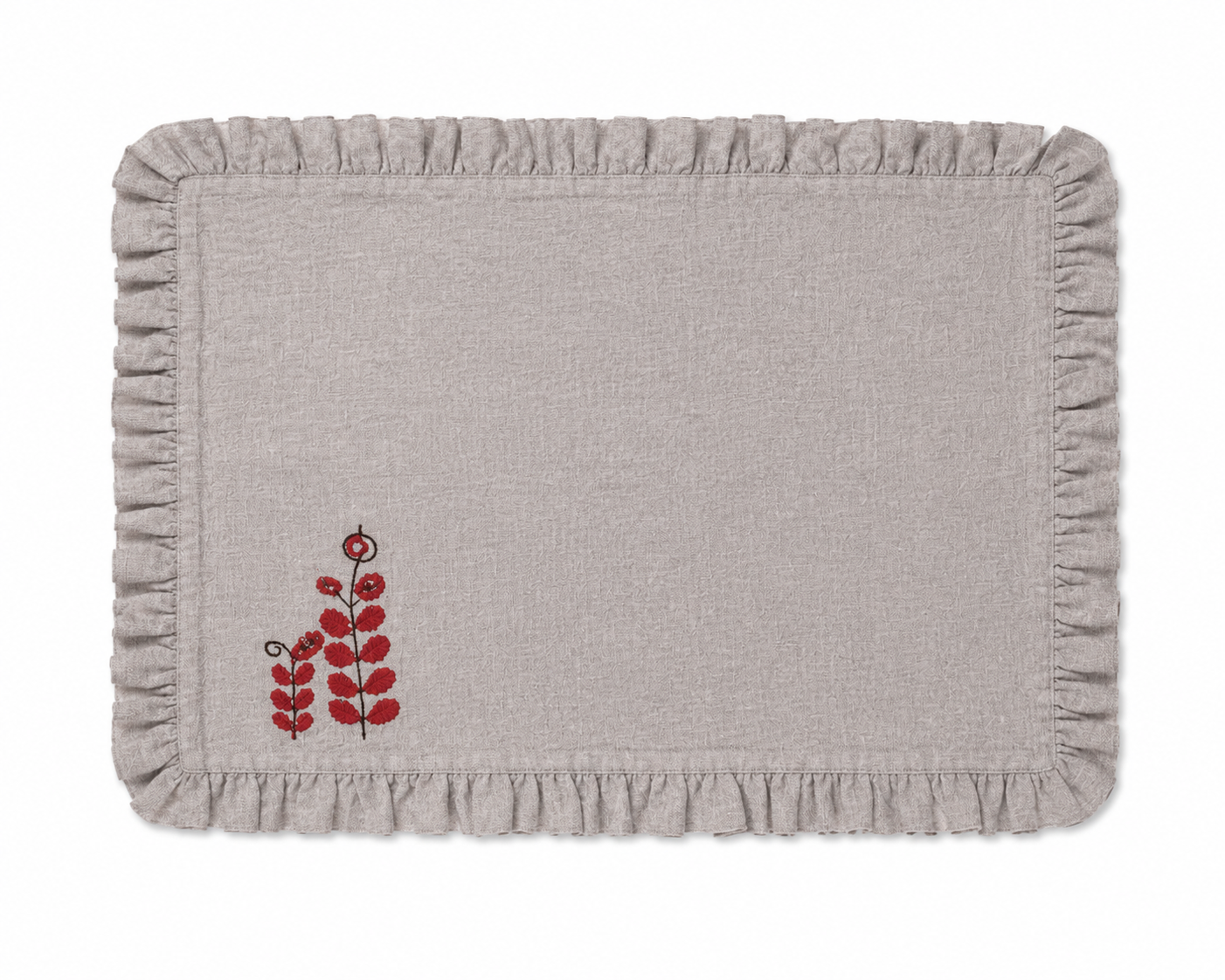 Grey Ruffled Cotton Dining Placemat