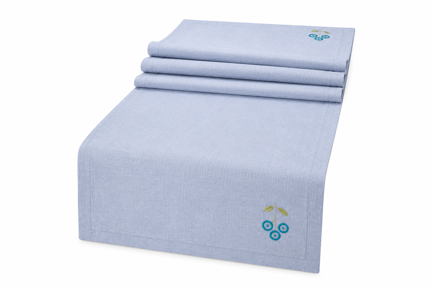 Minimal Kantha Stitched Sky Blue Cotton Runner