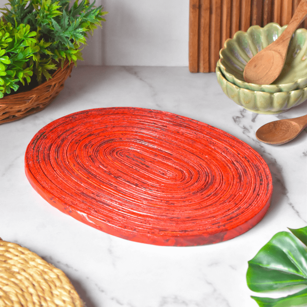 Upcycled Coiled Newspaper Trivet Oval