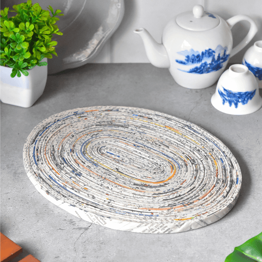 Upcycled Coiled Newspaper Trivet Oval