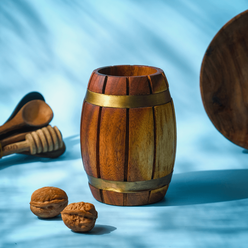 Wooden Barrel Cutlery/Stationary Holder