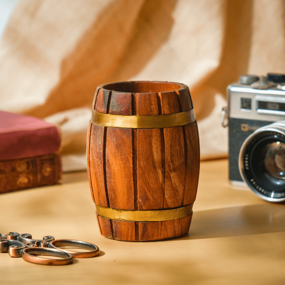 Wooden Barrel Cutlery/Stationary Holder