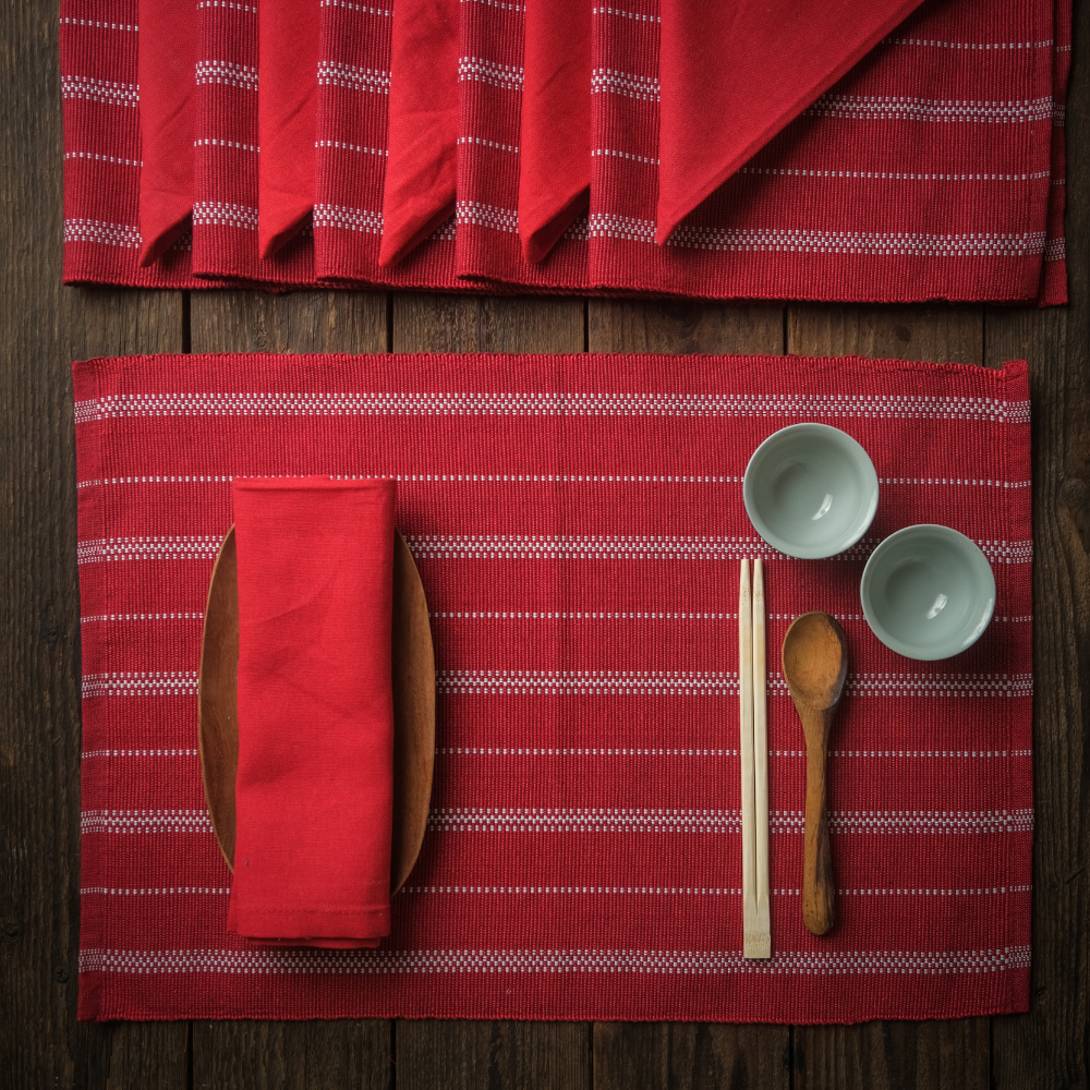 Woven Cotton Table Mat & Napkin Set