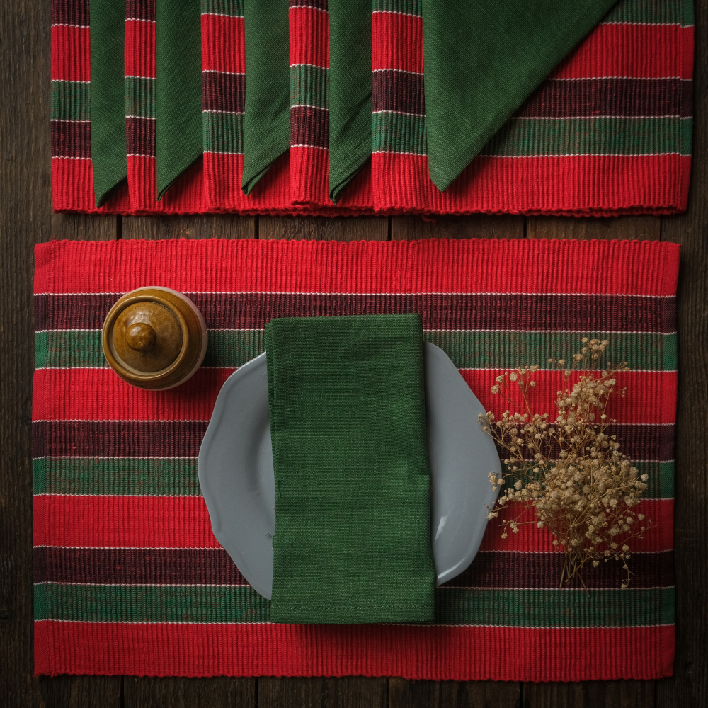 Woven Cotton Table Mat & Napkin Set