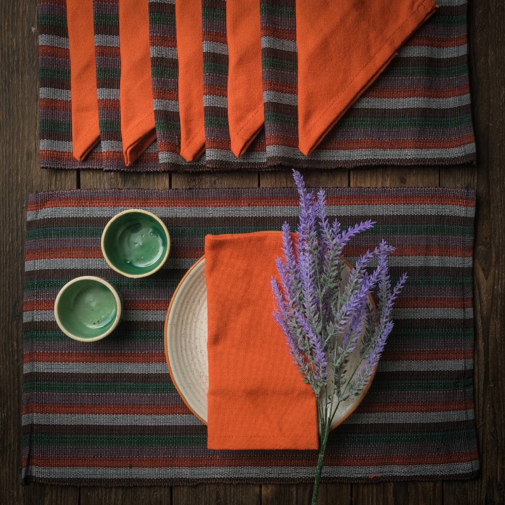 Woven Cotton Table Mat & Napkin Set