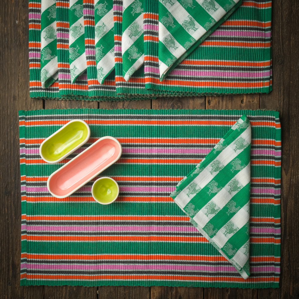 Woven Cotton Table Mat & Napkin Set