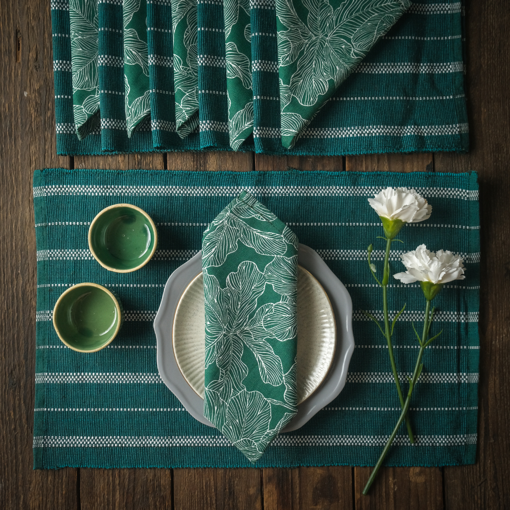 Woven Cotton Table Mat & Napkin Set