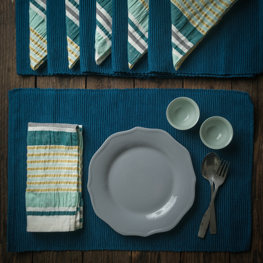 Woven Cotton Table Mat & Napkin Set