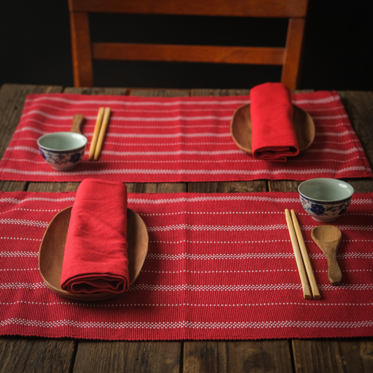 Woven Cotton Table Mat & Napkin Set