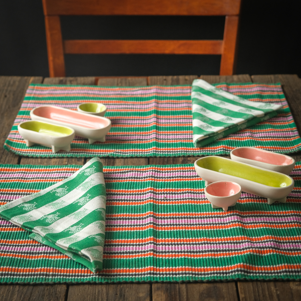 Woven Cotton Table Mat & Napkin Set