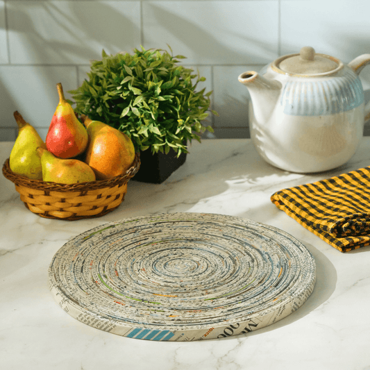 Upcycled Coiled Newspaper Trivet Round