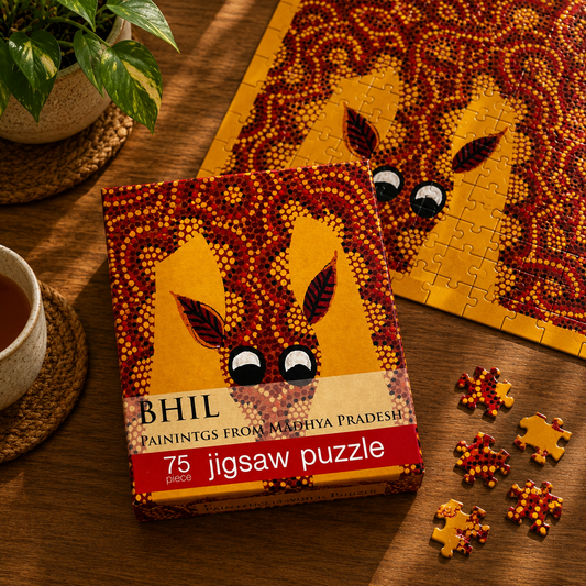 Bhil Tribal Art 75-Piece Jigsaw Puzzle - Indian Folk Art Educational Puzzle