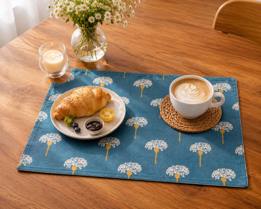 Blue Floral Printed Dining Placemat