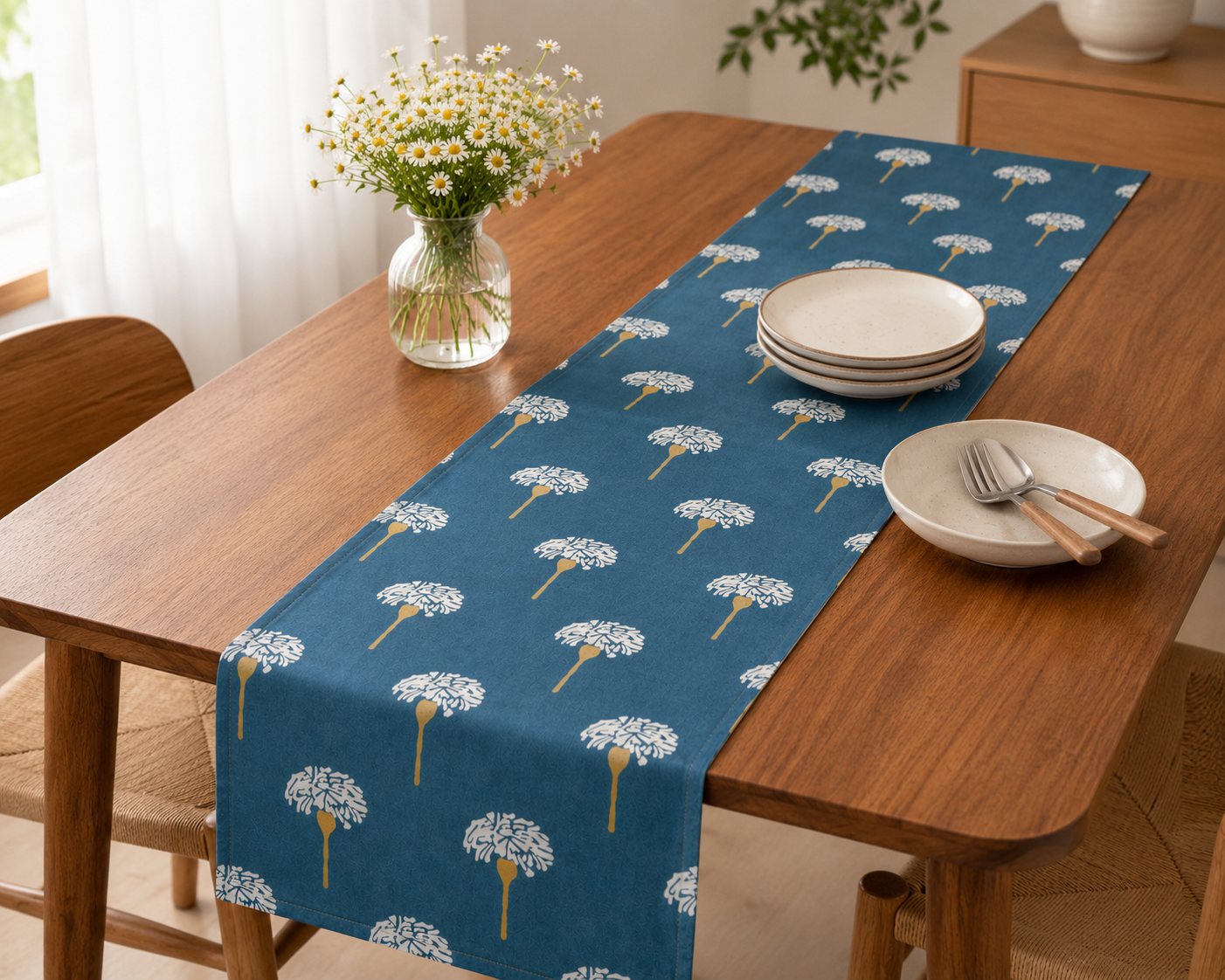 Blue Floral Printed Dining Runner