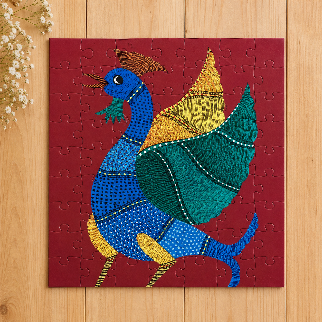 Gond Hen & Rooster 20-Piece Jigsaw Puzzle - Indian Folk Art Puzzle for Kids