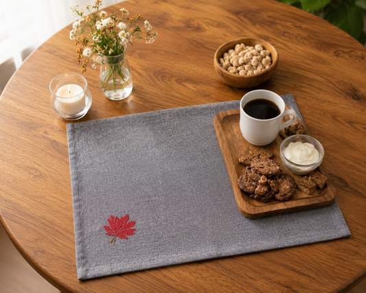 Grey Cotton Minimal Kantha Stitched Maple Placemat