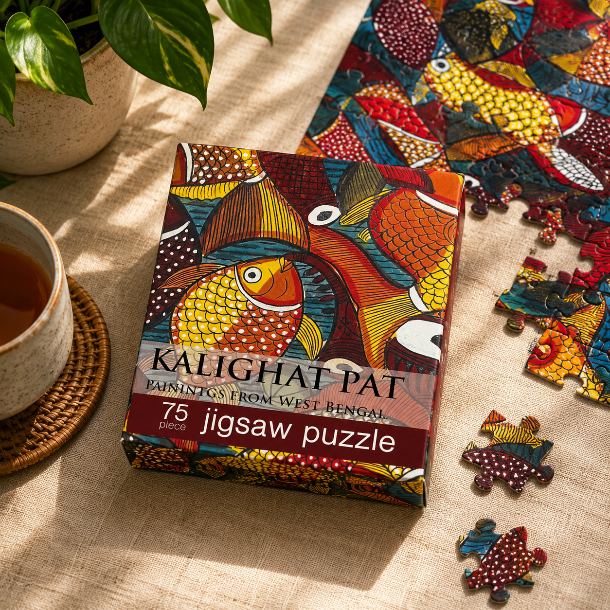 Kalighat Pat 75-Piece Jigsaw Puzzle - Traditional Bengal Folk Art Puzzle