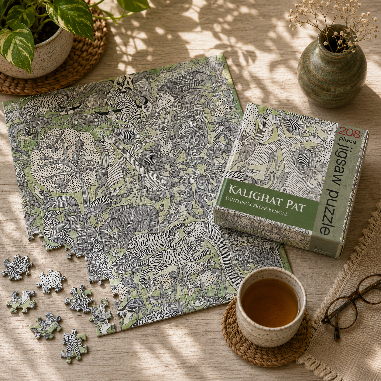 Kalighat Pat Art 208-Piece Jigsaw Puzzle - Premium Indian Heritage Art Puzzle