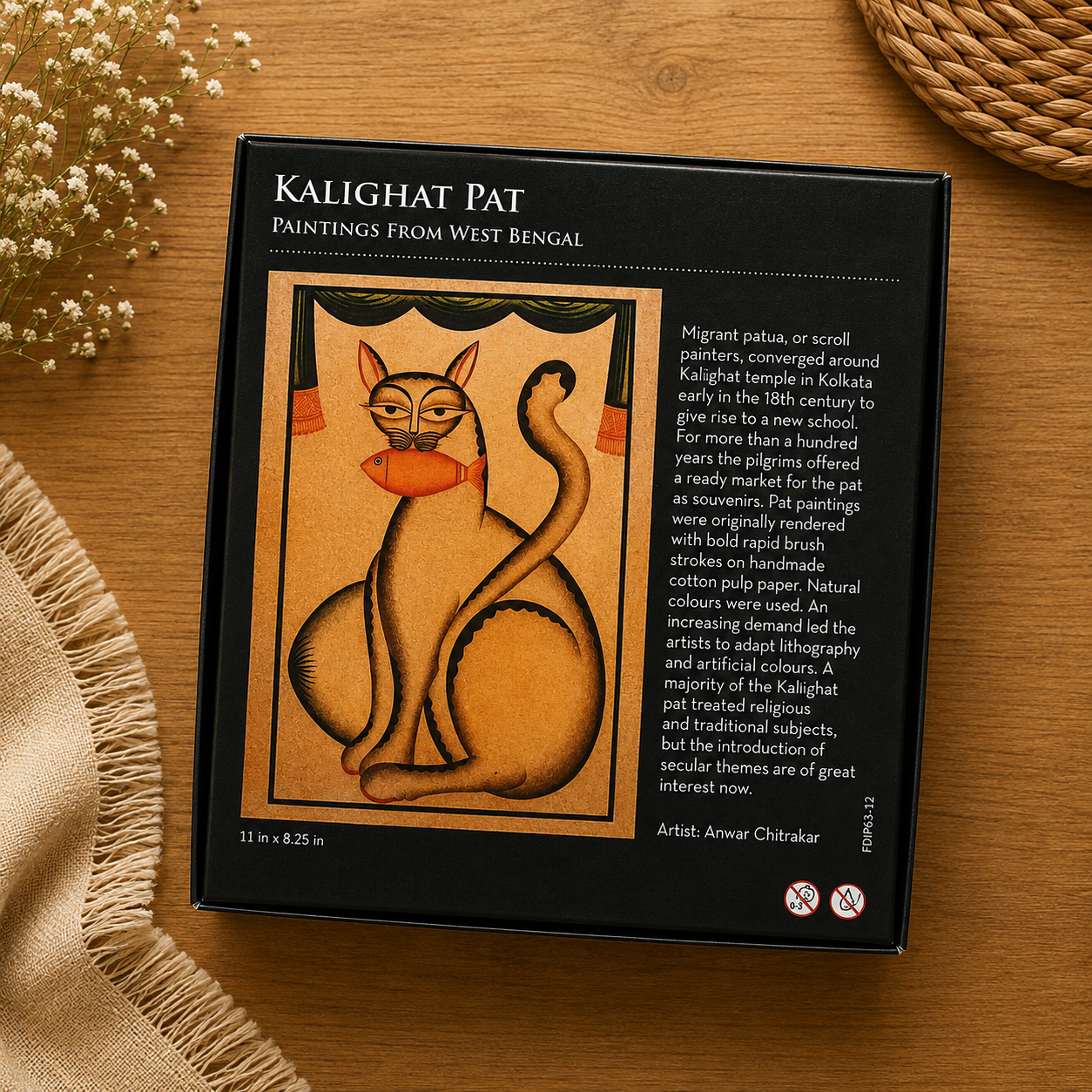 Kalighat Pat Cats 63-Piece Jigsaw Puzzle - Bengal Folk Art Puzzle for Kids & Adults