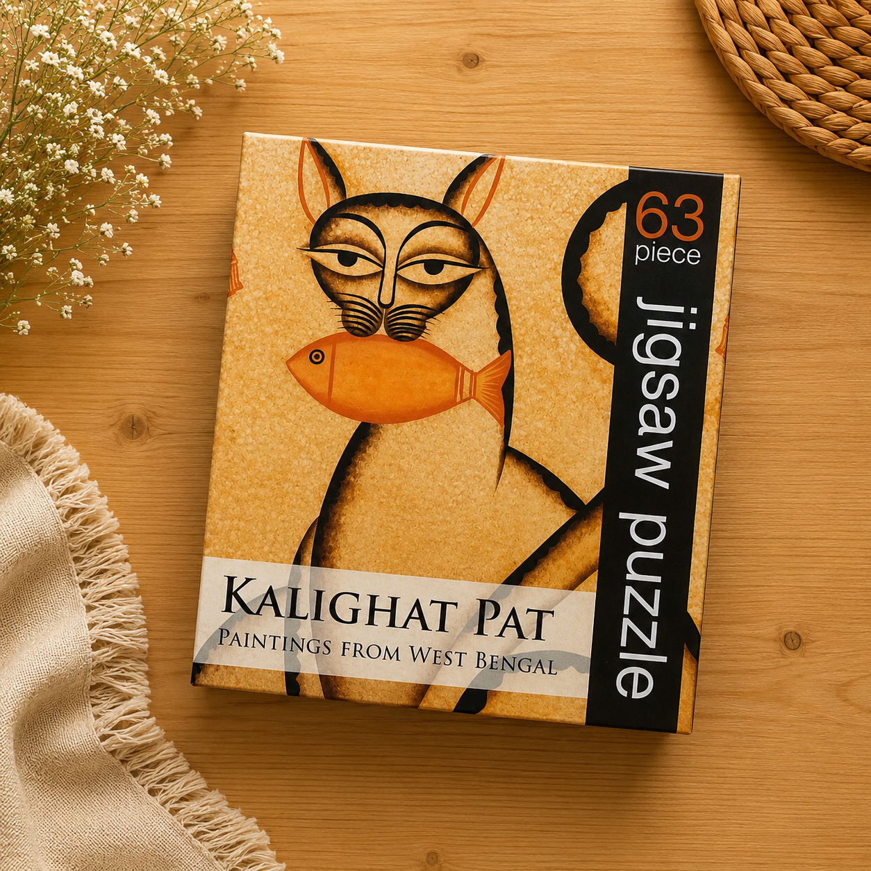 Kalighat Pat Cats 63-Piece Jigsaw Puzzle - Bengal Folk Art Puzzle for Kids & Adults