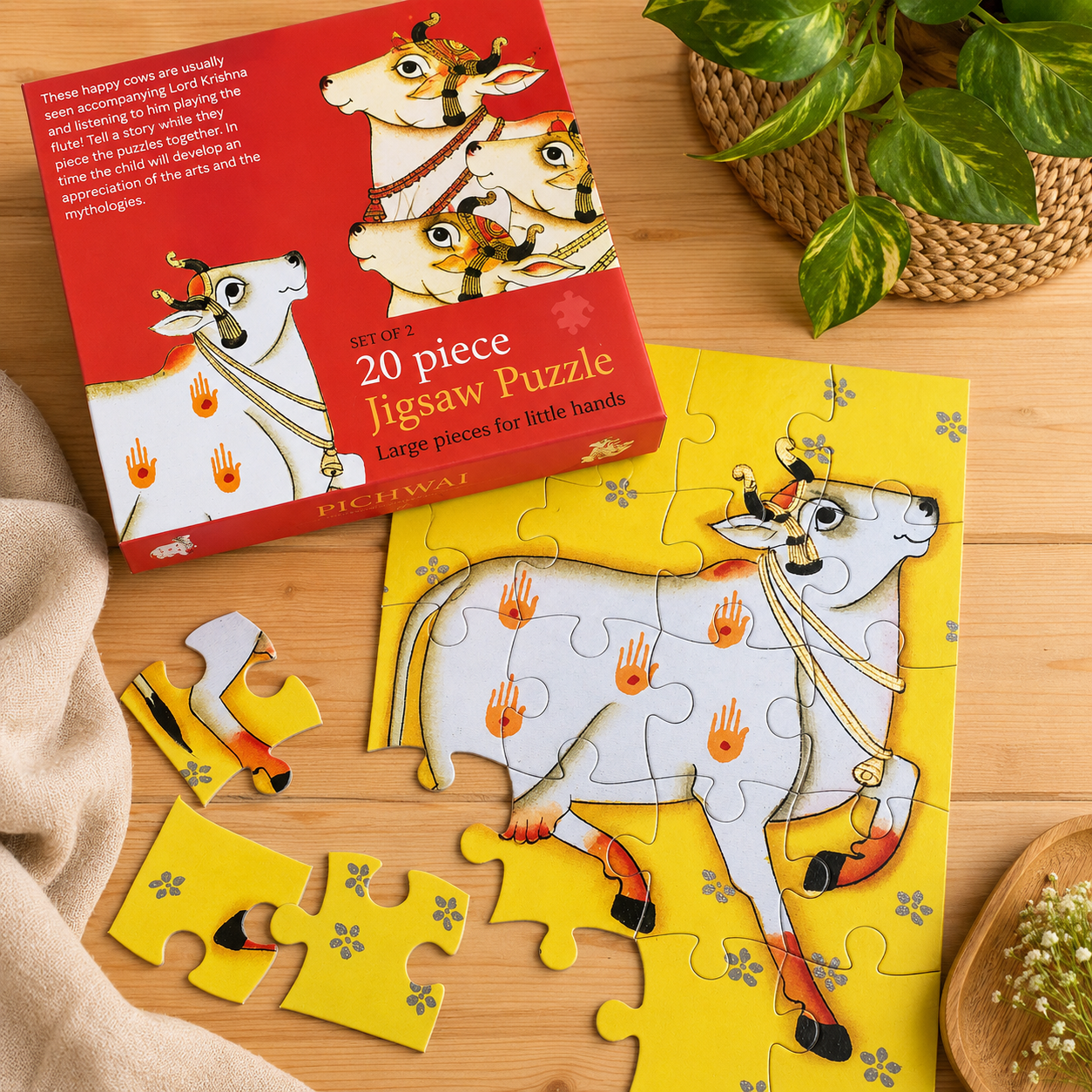 Pichwai Cows 20-Piece Jigsaw Puzzle for Kids - Traditional Indian Art Puzzle