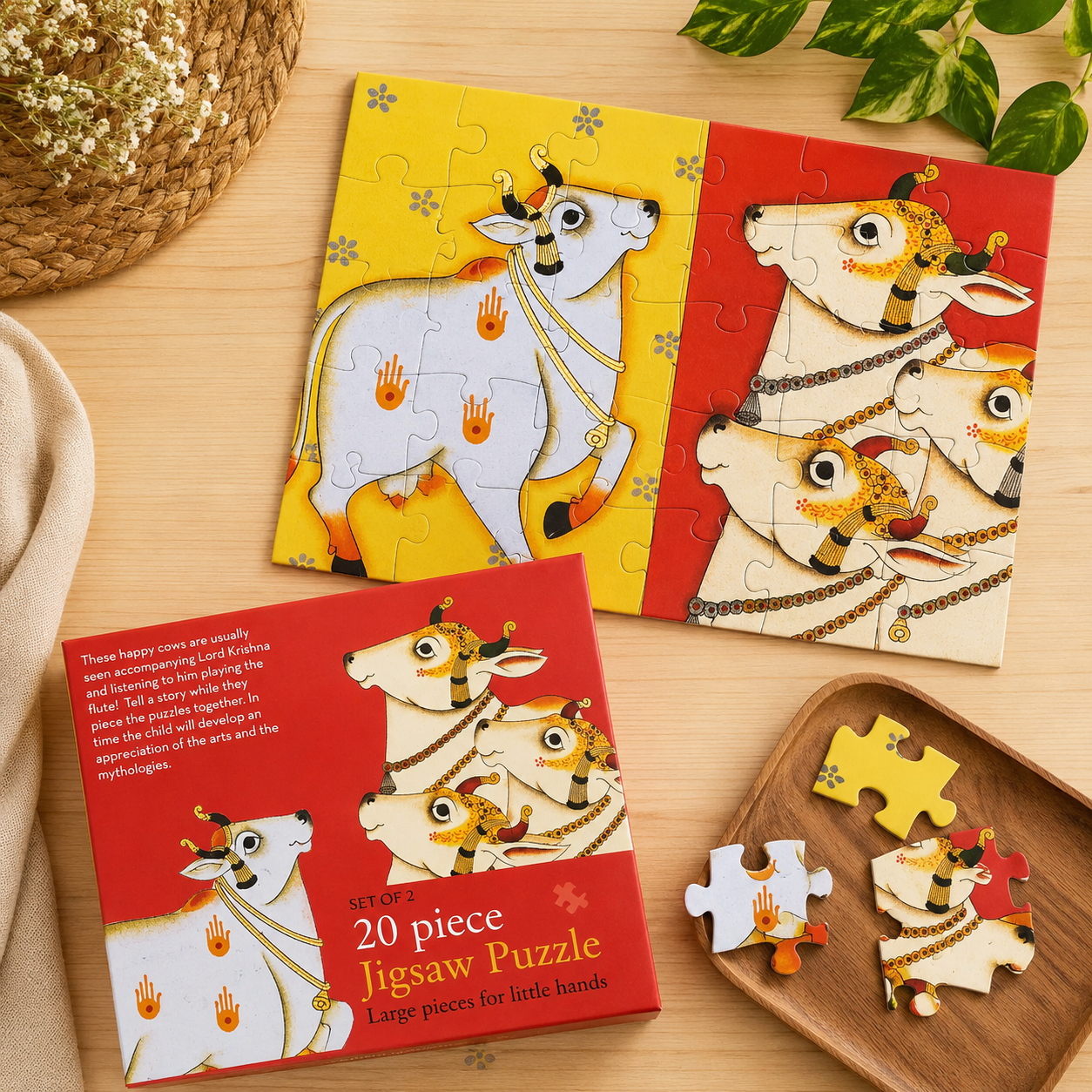 Pichwai Cows 20-Piece Jigsaw Puzzle for Kids - Traditional Indian Art Puzzle