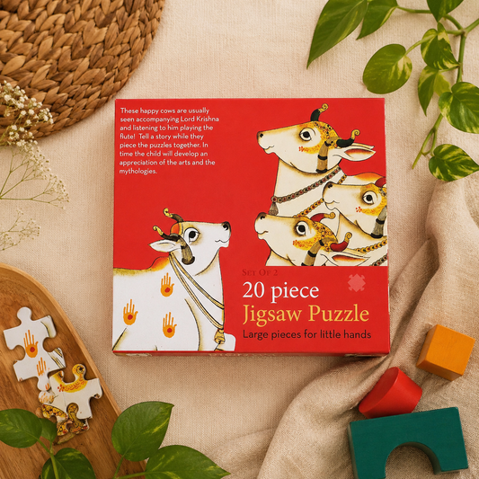 Pichwai Cows 20-Piece Jigsaw Puzzle for Kids - Traditional Indian Art Puzzle