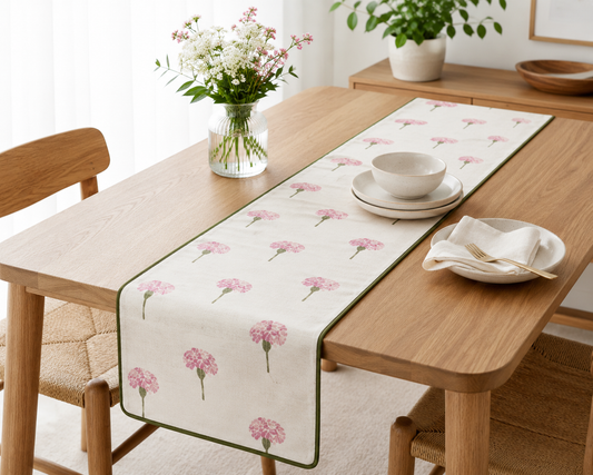Pink Floral Cotton Table Runner for Dining