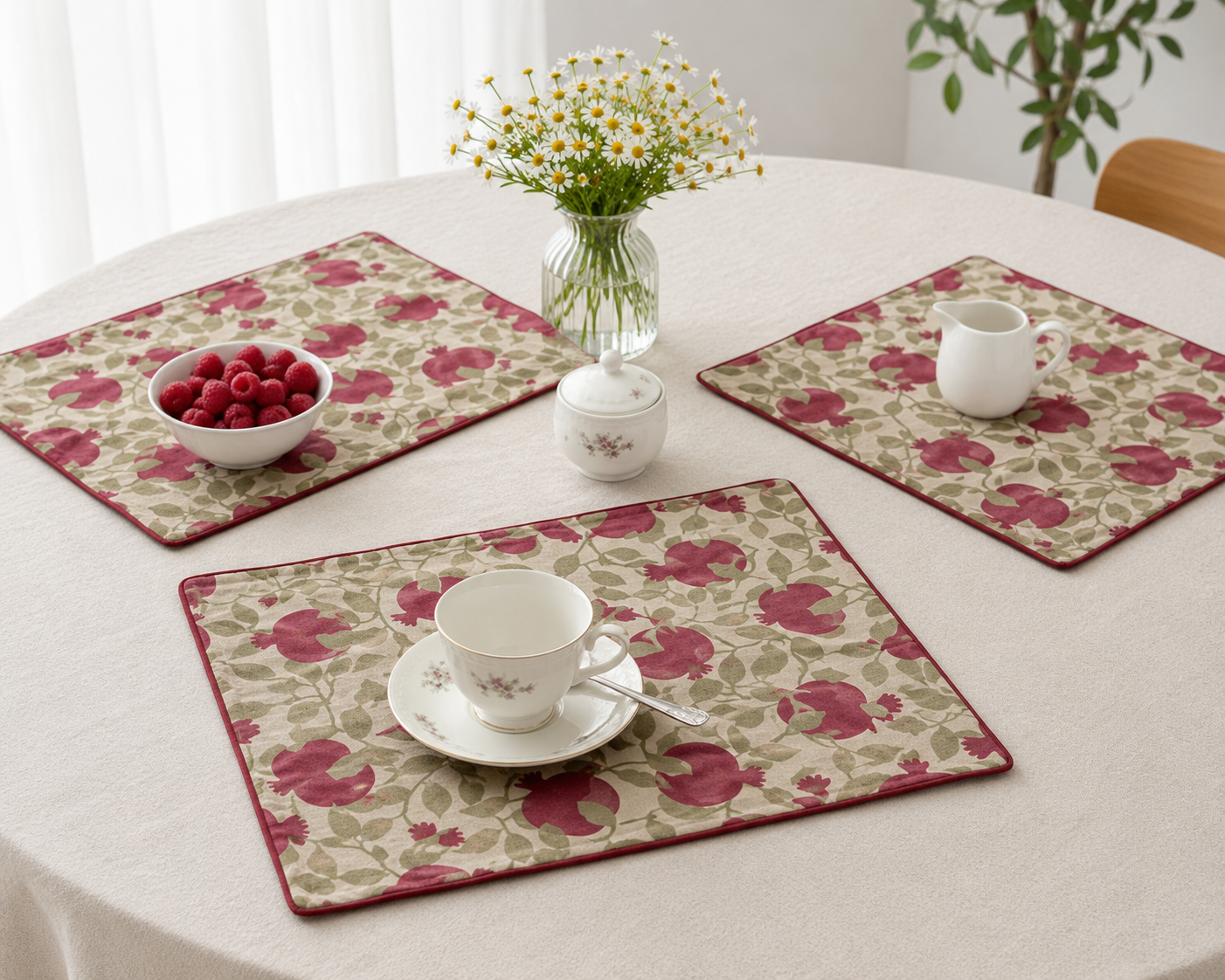 Pomegranate Print Cotton Placemat - Botanical Dining Table Mat