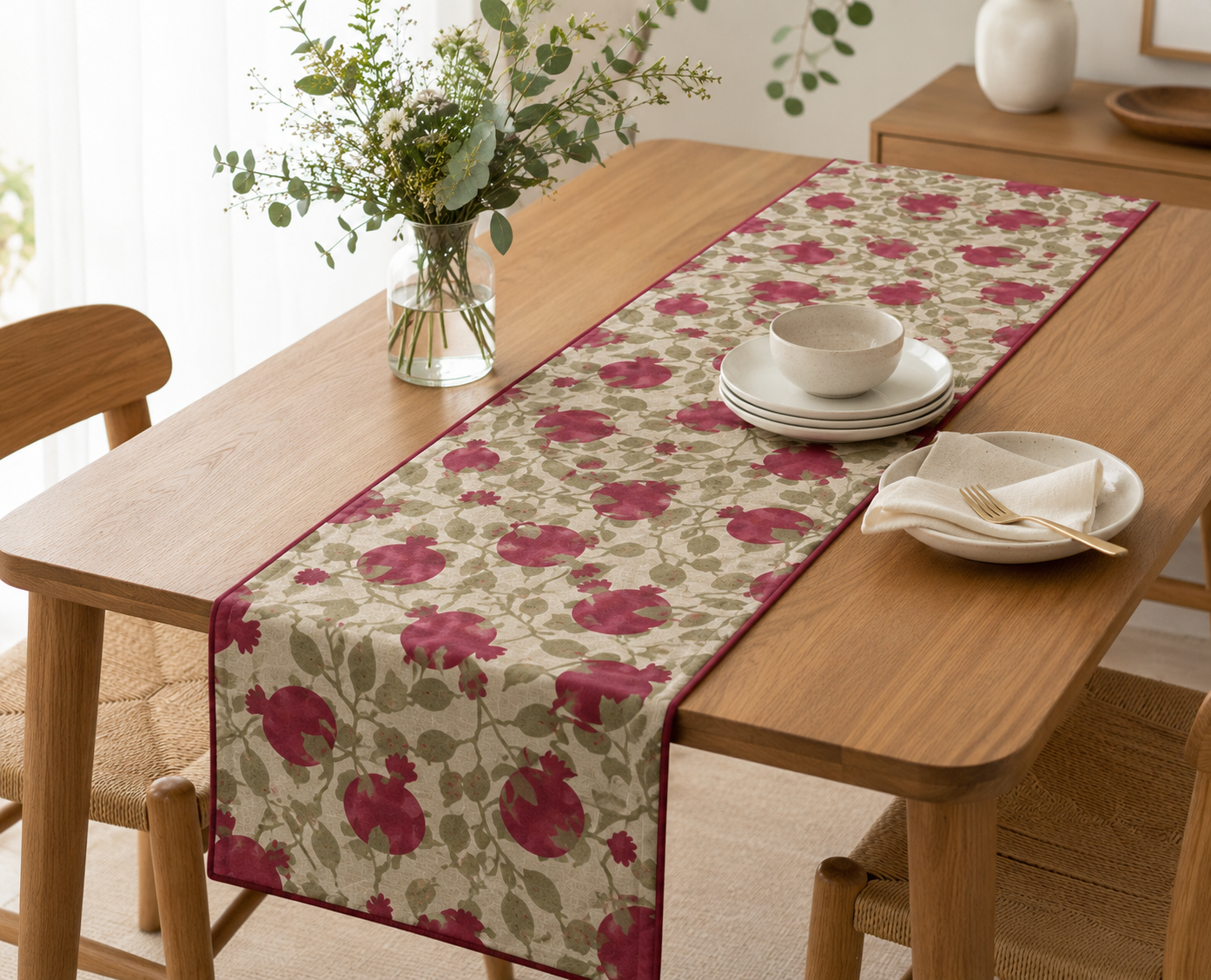 Pomegranate Print Cotton Table Runner
