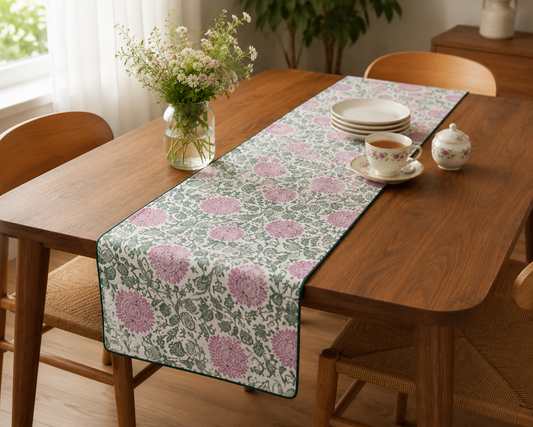 Sage Floral Cotton Runner