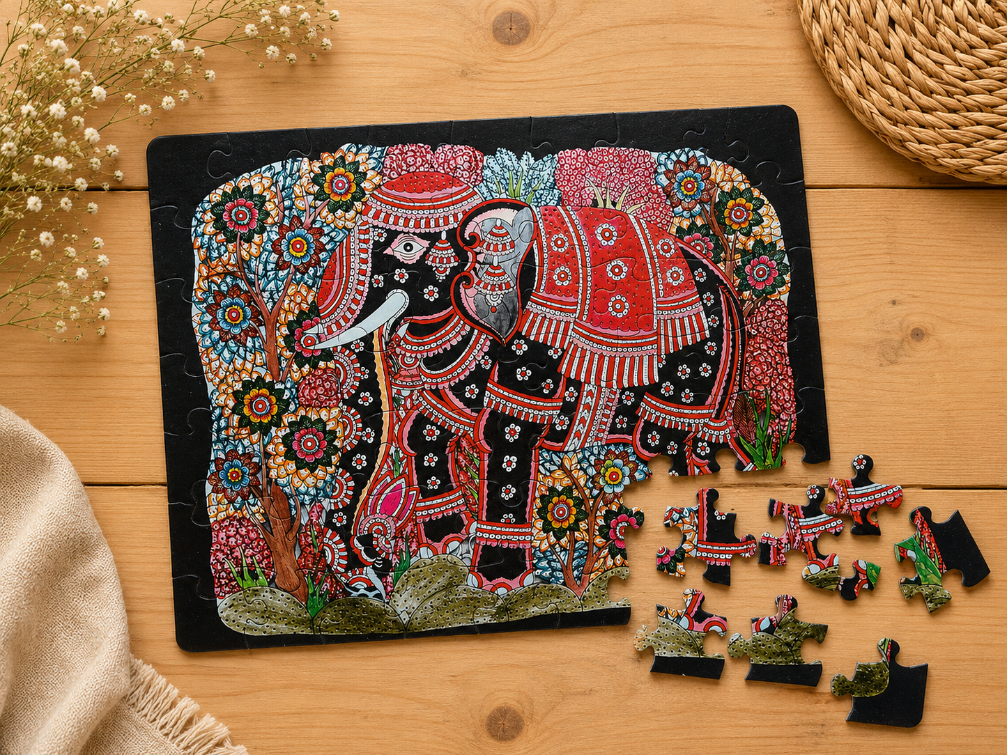 Tholu Bommalata 63-Piece Jigsaw Puzzle - Traditional Indian Shadow Puppet Art Puzzle