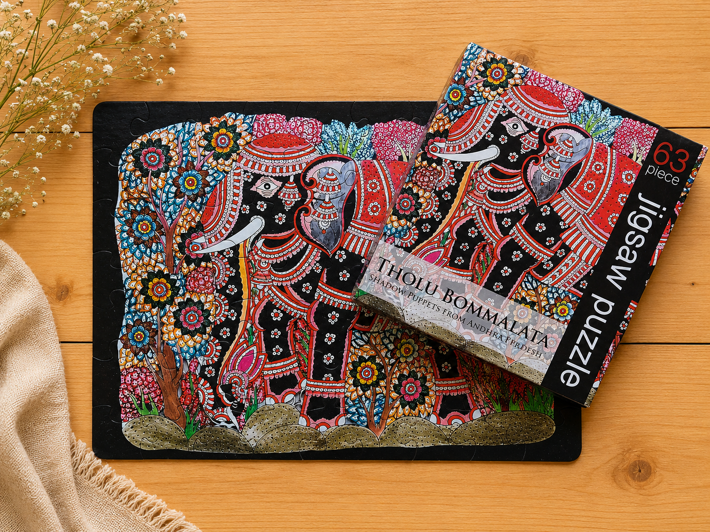 Tholu Bommalata 63-Piece Jigsaw Puzzle - Traditional Indian Shadow Puppet Art Puzzle